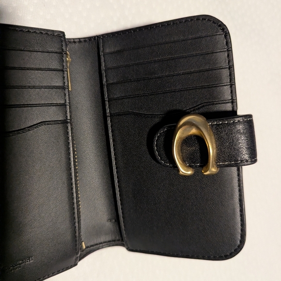 Coach Slim Tabby Black Leather Women's Wallet with Gold Accent - Picture 7 of 9